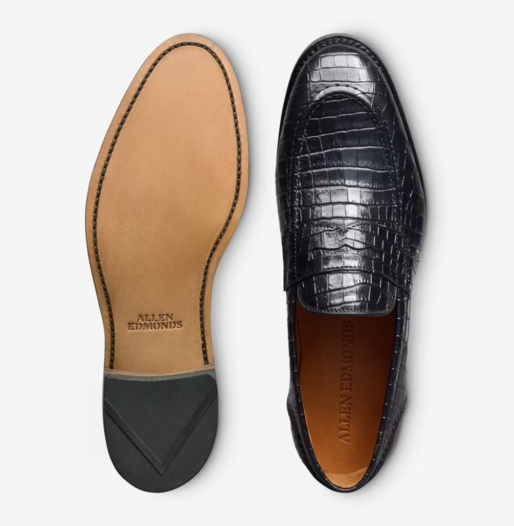 Allen Edmonds Randolph 2.0 Black Embossed Croco Leather Penny Loafer