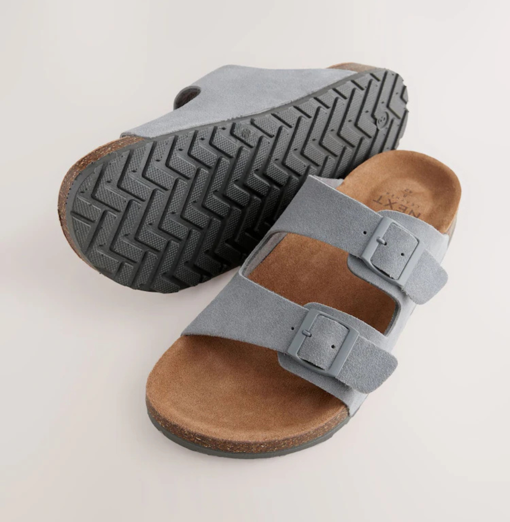Next Grey Leather Two Buckle Sandals