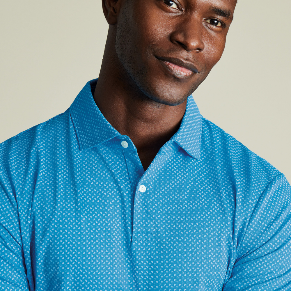 Charles Tyrwhitt Performance Geo Print Polo - Turquoise