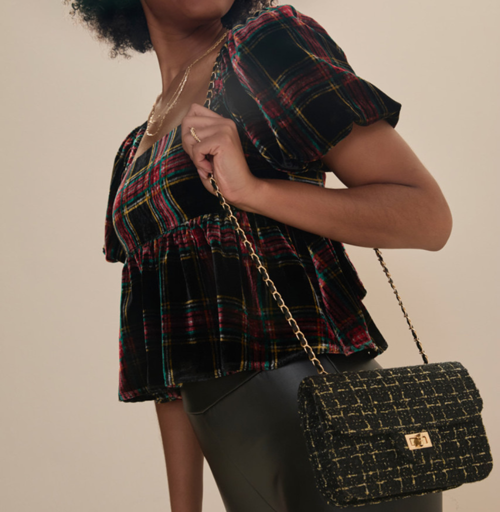 Francesca's Laverne Tweed Turnlock Crossbody Bag