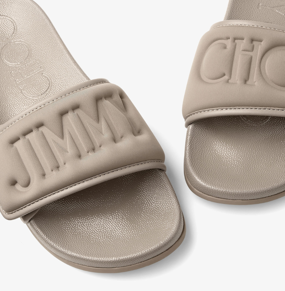 Jimmy Choo Fitz/M Taupe Puffed Logo Lyca Slides