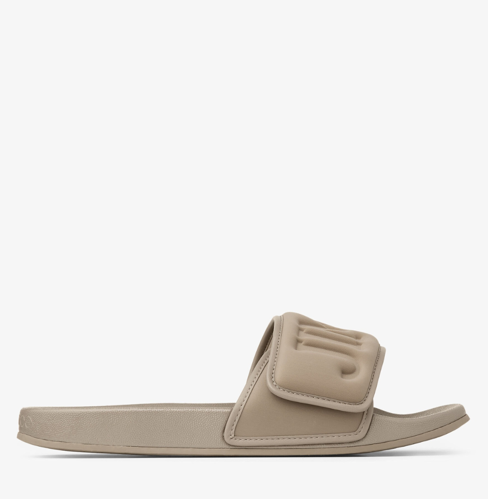 Jimmy Choo Fitz/M Taupe Puffed Logo Lyca Slides