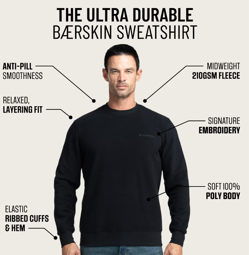 BÆRSkin Fleece Crew Neck Lite Men Black