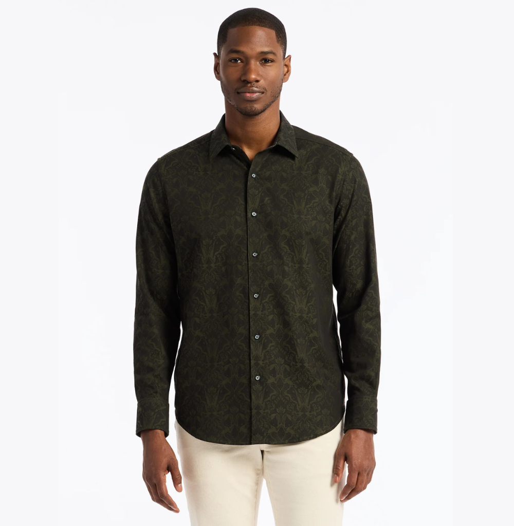 Robert Graham Highland Long Sleeve Button Down Shirt Classic Fit Olive
