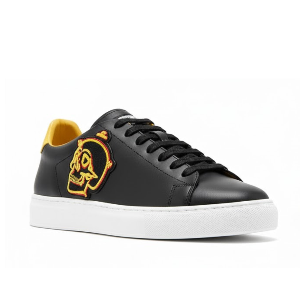 Philipp Plein Black Leather Low-Top Skull Sneakers