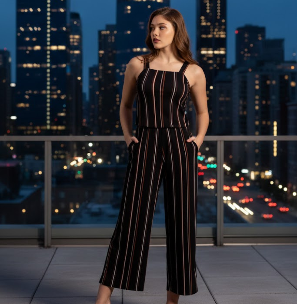 Balera Printed Matte Jersey Jumpsuit - Stripes