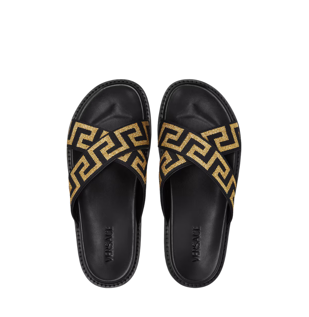 Versace Nastro Con Greca Lurex Nero + Oro