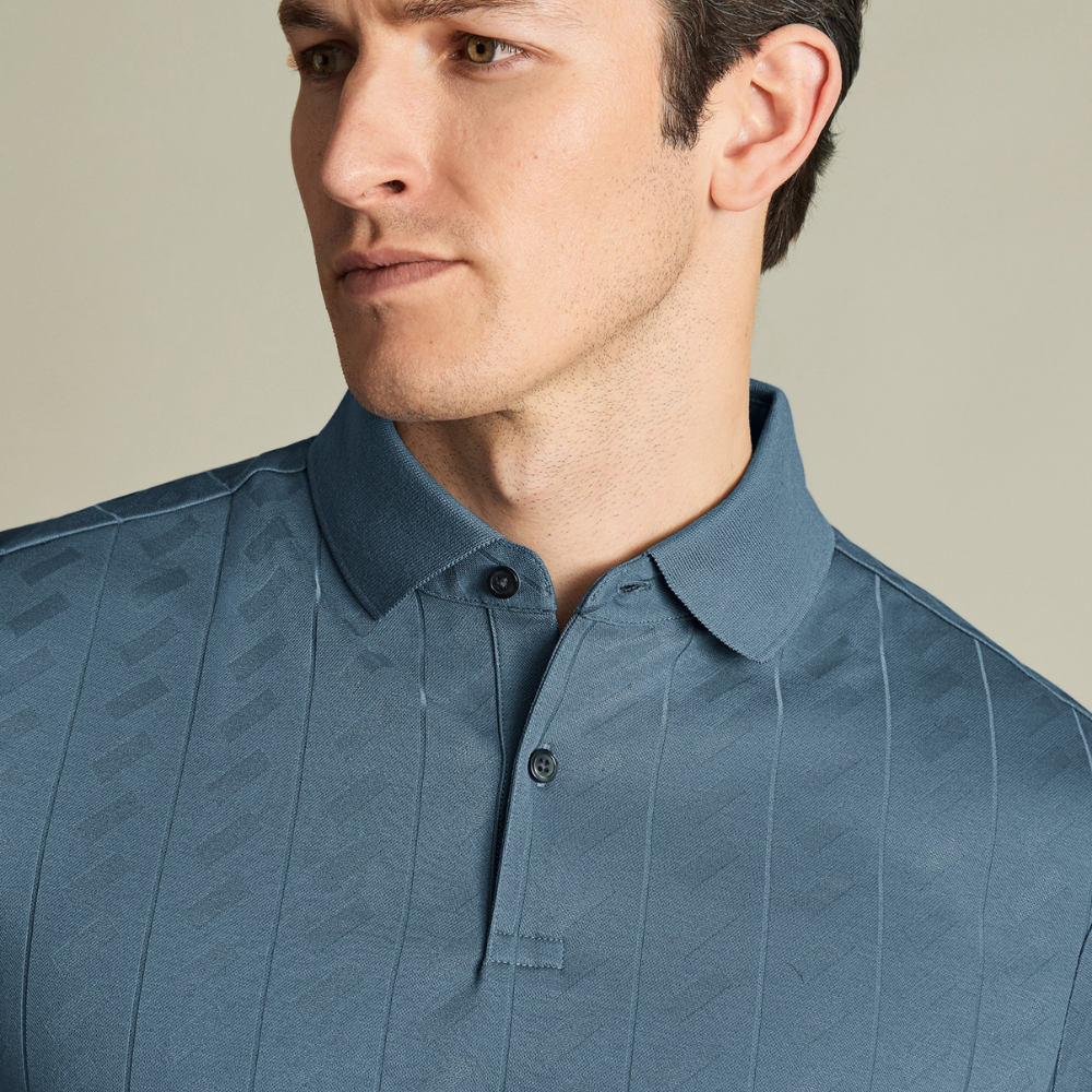 Charles Tyrwhitt Textured Jacquard Polo - Airforce Blue