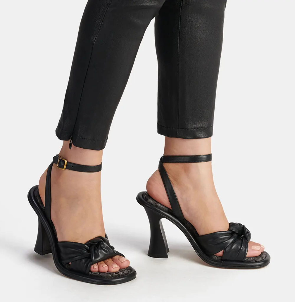 Coach Quincey Leather Strap Heel Black