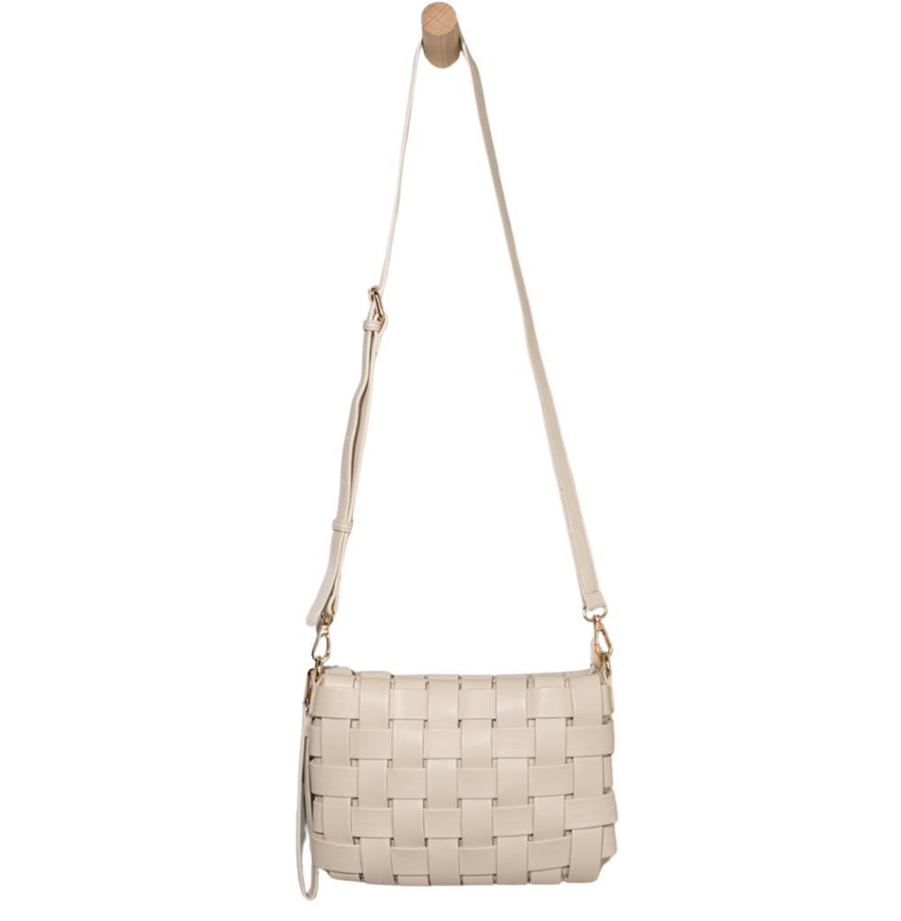 Francesca's Stefanie Faux Leather Cross Weave Crossbody Handbag