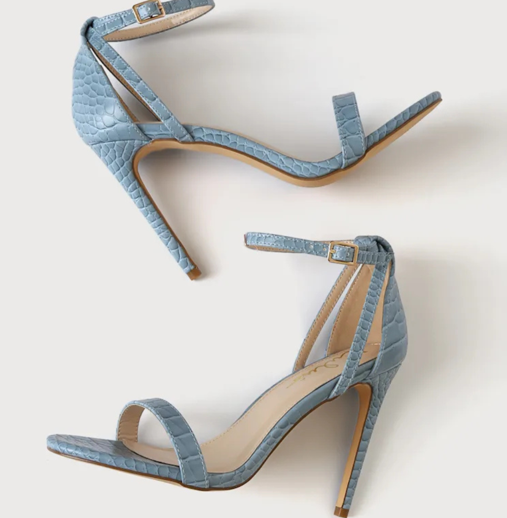 Lulus Sila Light Blue Crocodile-Embossed Ankle Strap Heels