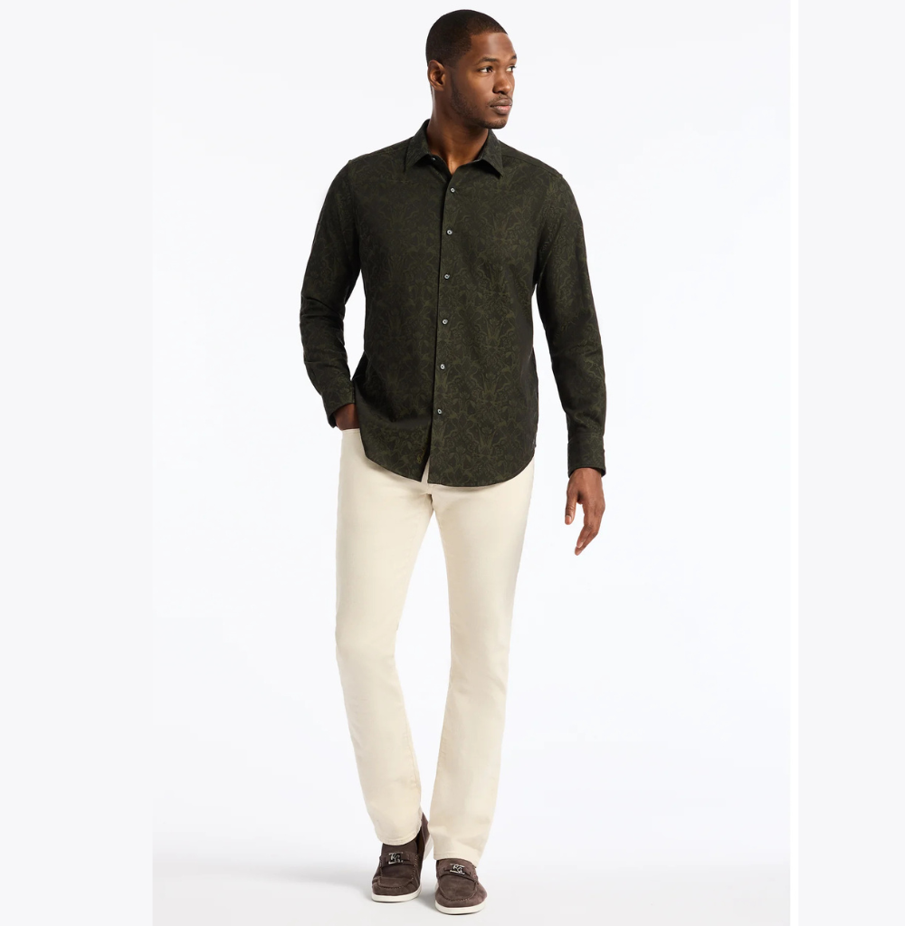 Robert Graham Highland Long Sleeve Button Down Shirt Classic Fit Olive