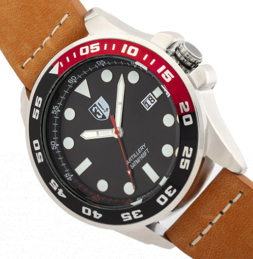 Three Leagues Artillery Leather-Band Watch with Date