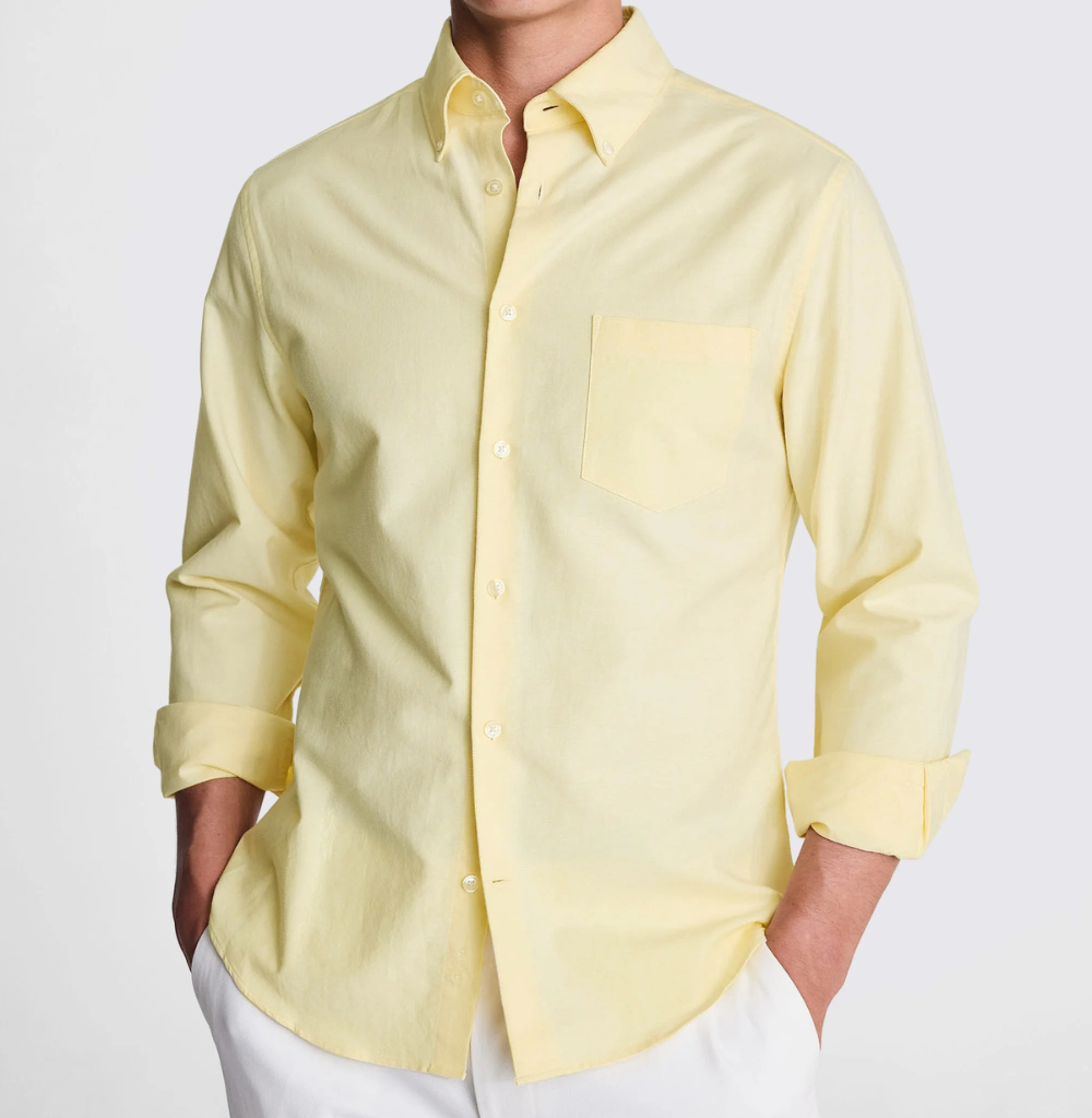 French Toast Men Long Sleeve Oxford Shirt Light Yellow