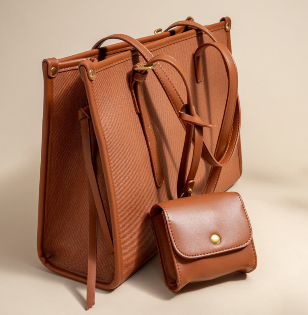 Francesca's Catalina Canvas And Vegan Leather Tote Bag