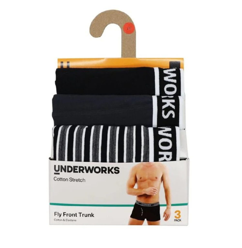 Underworks Men's Fly Front Trunks 3 Pack