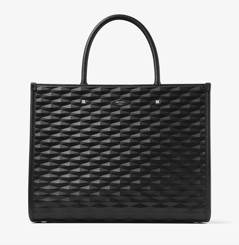 Jimmy Choo Avenue M Tote Black Diamond Embossed 3D Leather Tote Bag