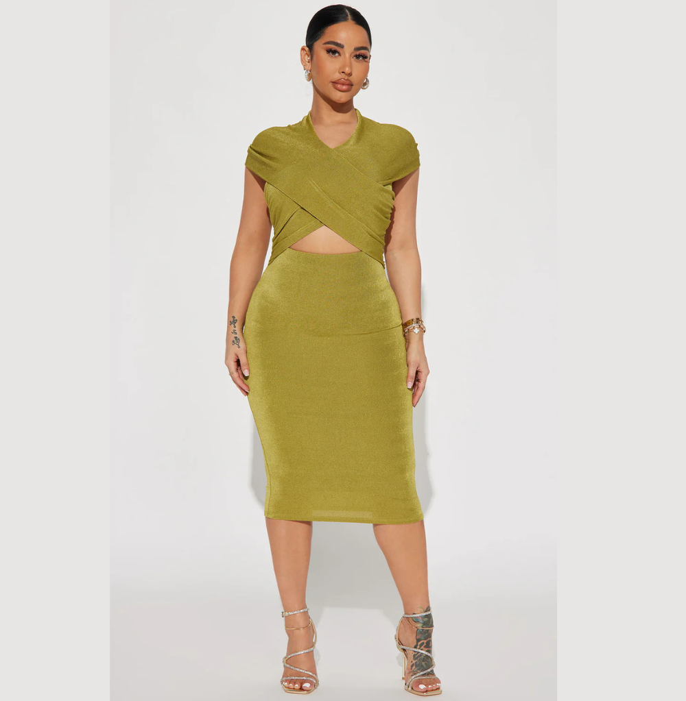 Fashion Nova Hooded Mara Midi Dress - Chartreuse