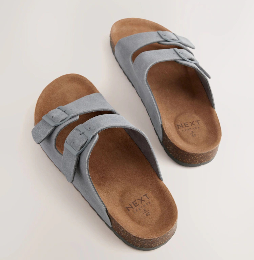 Next Grey Leather Two Buckle Sandals