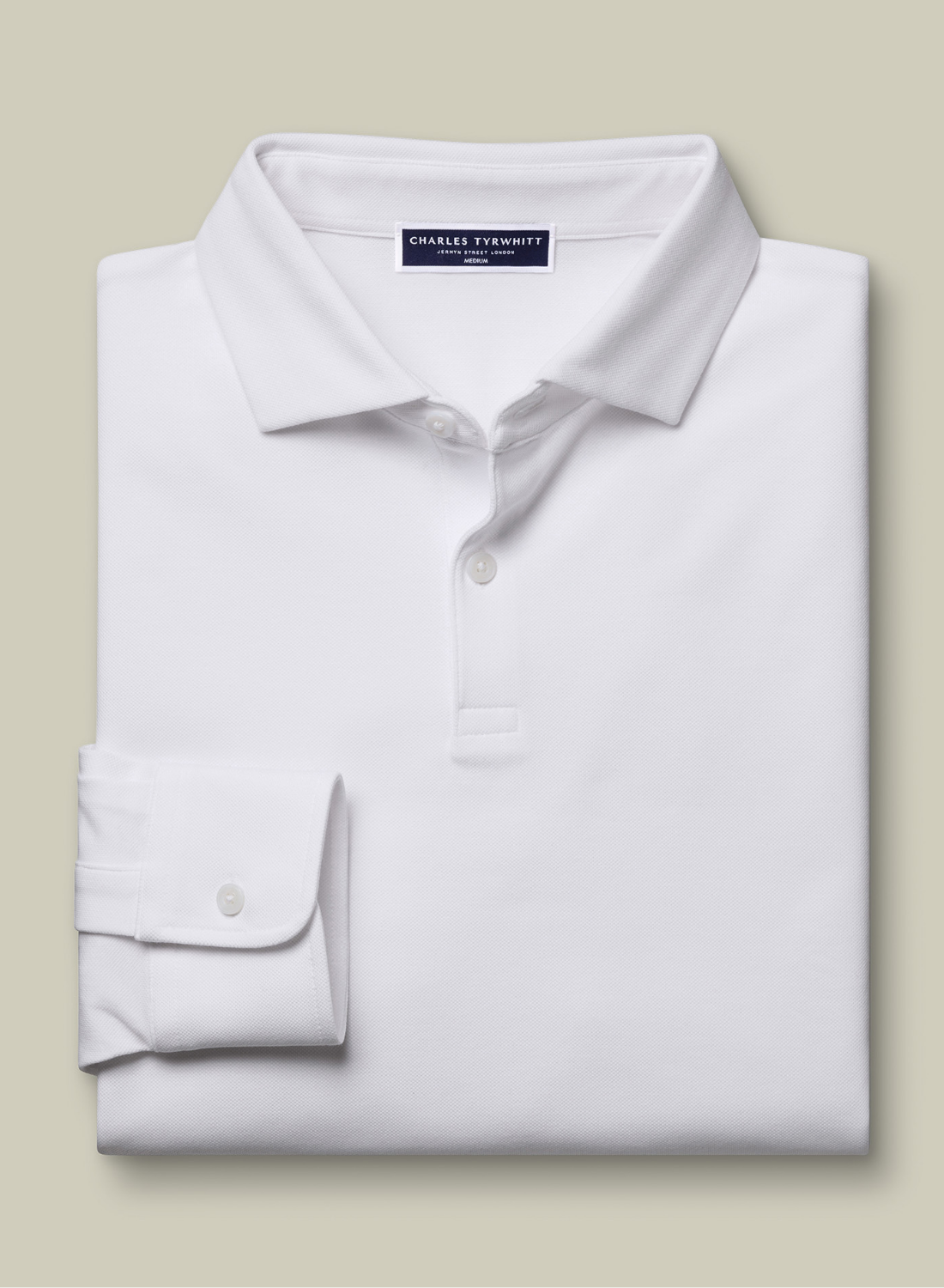 Charles Tyrwhitt Long Sleeve Smart Pique Polo - White