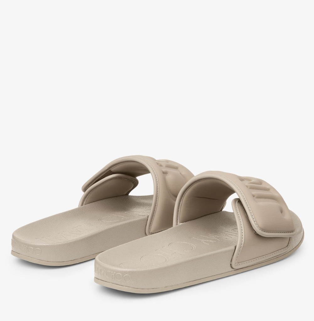 Jimmy Choo Fitz/M Taupe Puffed Logo Lyca Slides