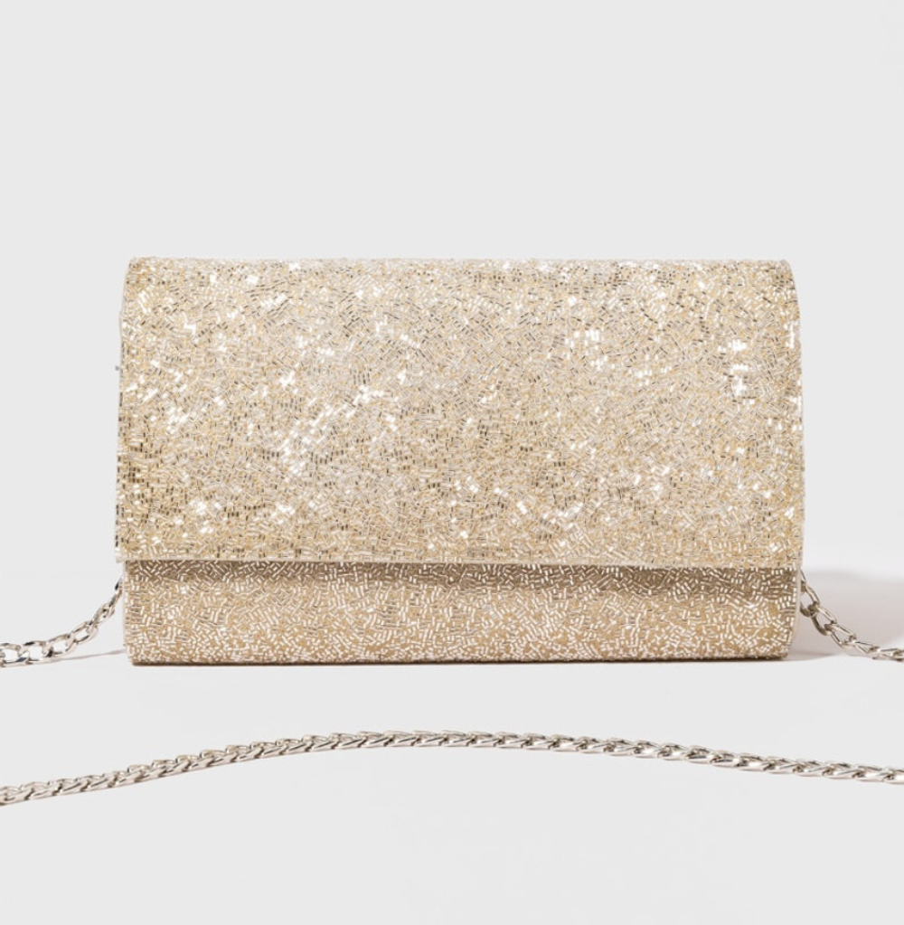 Francesca's Terrie Beaded Silver Clutch