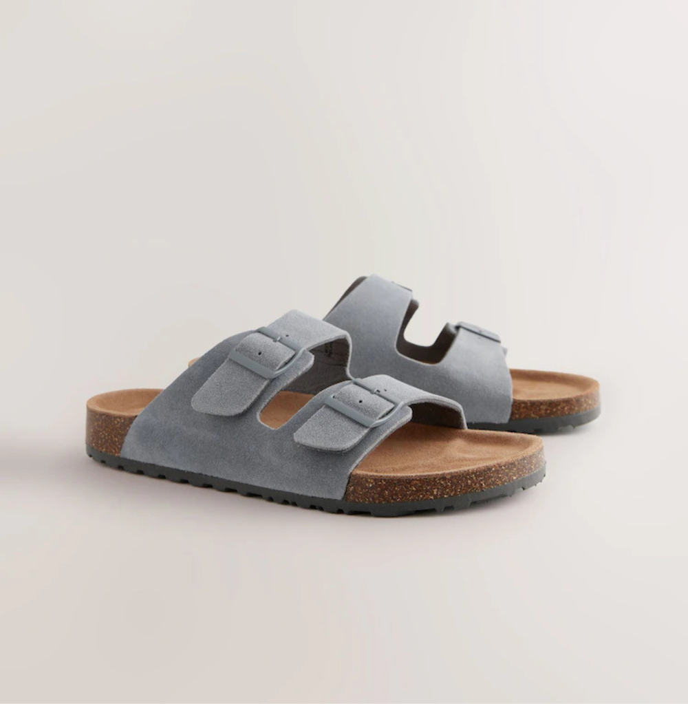 Next Grey Leather Two Buckle Sandals