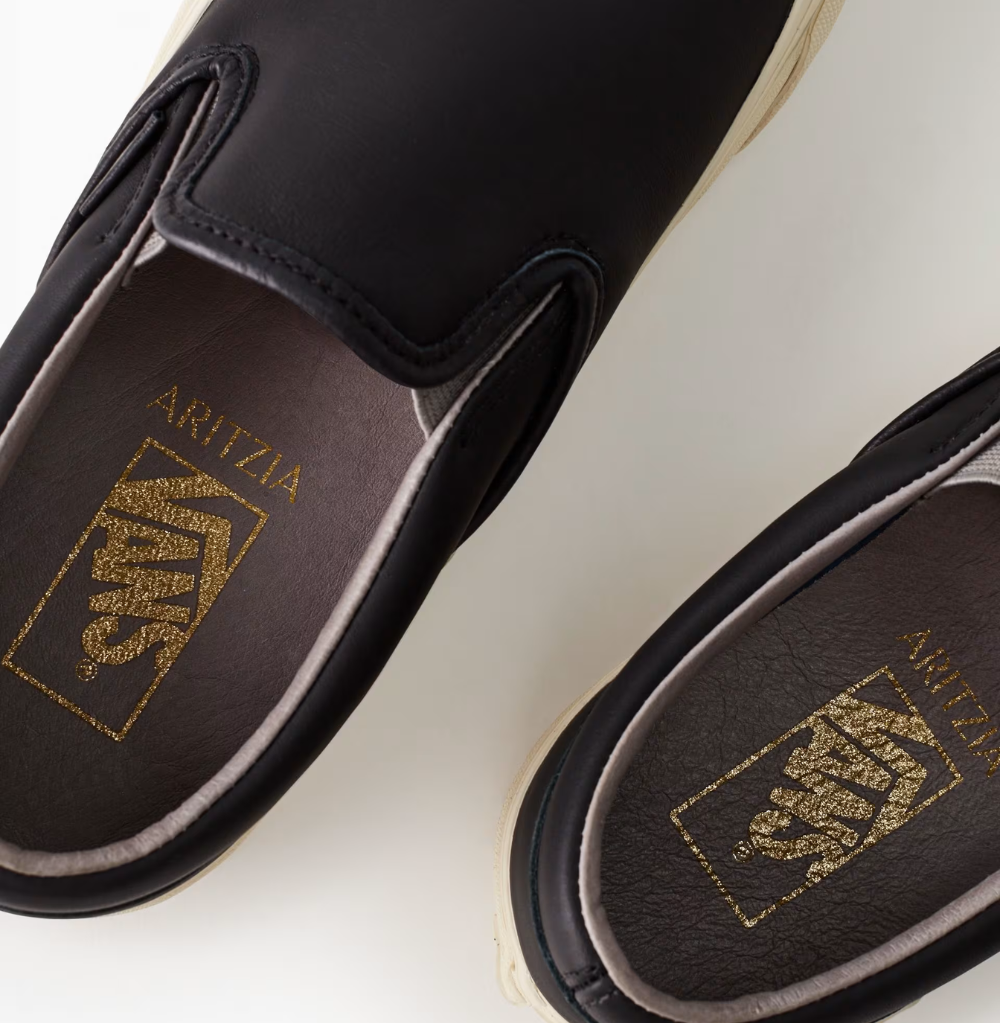 Aritzia X Vans Black Leather Slip-Ons