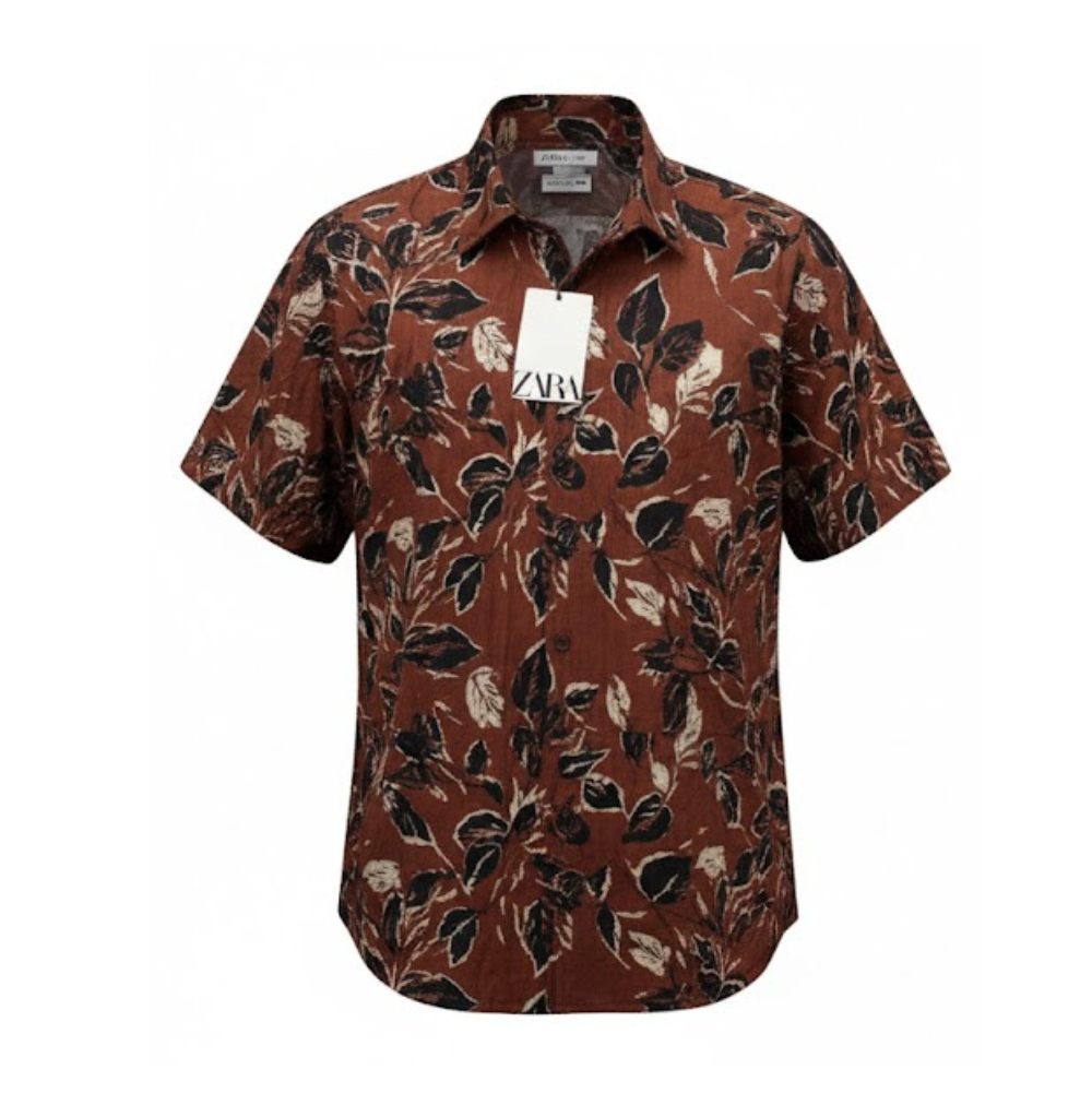 Zara Shirt Men's Red Black Floral Button Long Sleeve