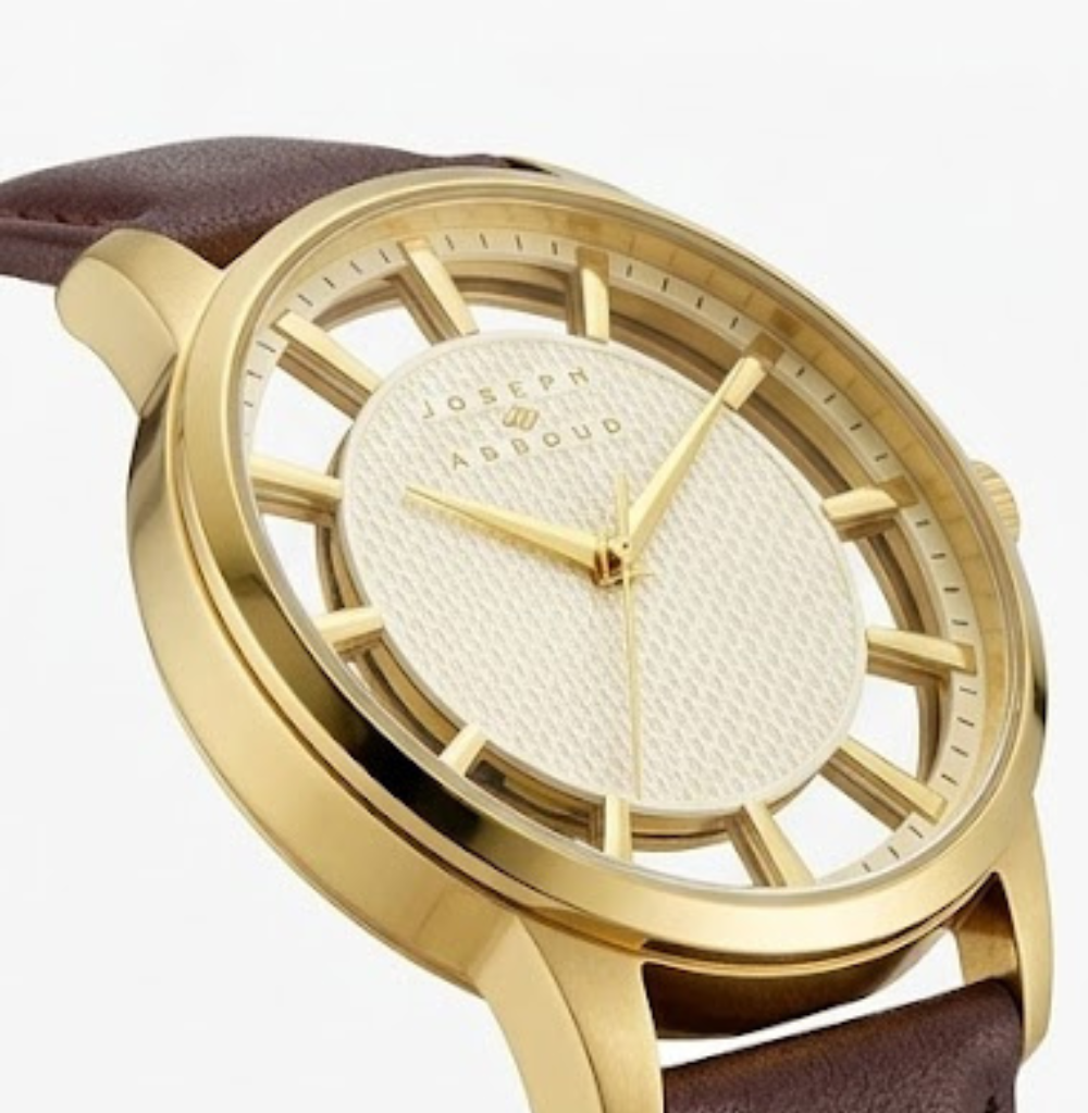 Joseph Abboud Brown & Gold Transparent Dial Strap Watch