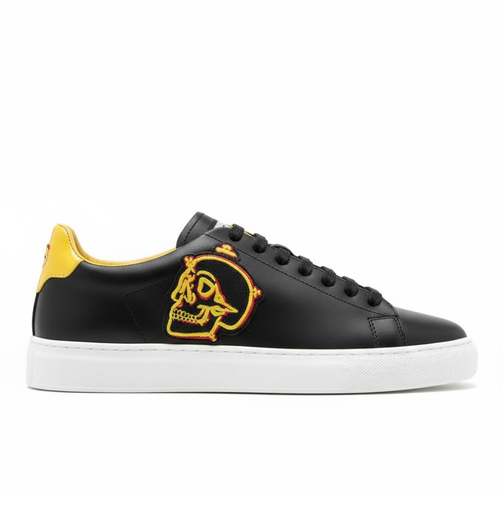 Philipp Plein Black Leather Low-Top Skull Sneakers