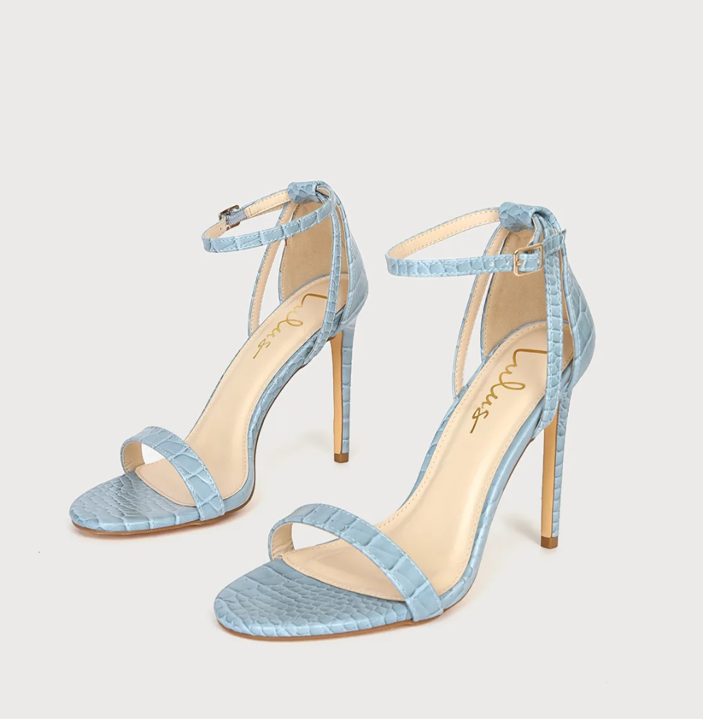 Lulus Sila Light Blue Crocodile-Embossed Ankle Strap Heels