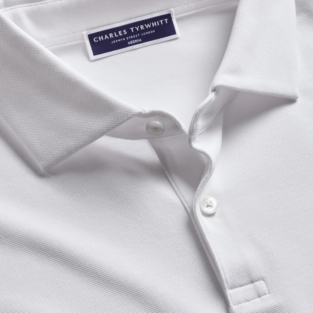 Charles Tyrwhitt Long Sleeve Smart Pique Polo - White