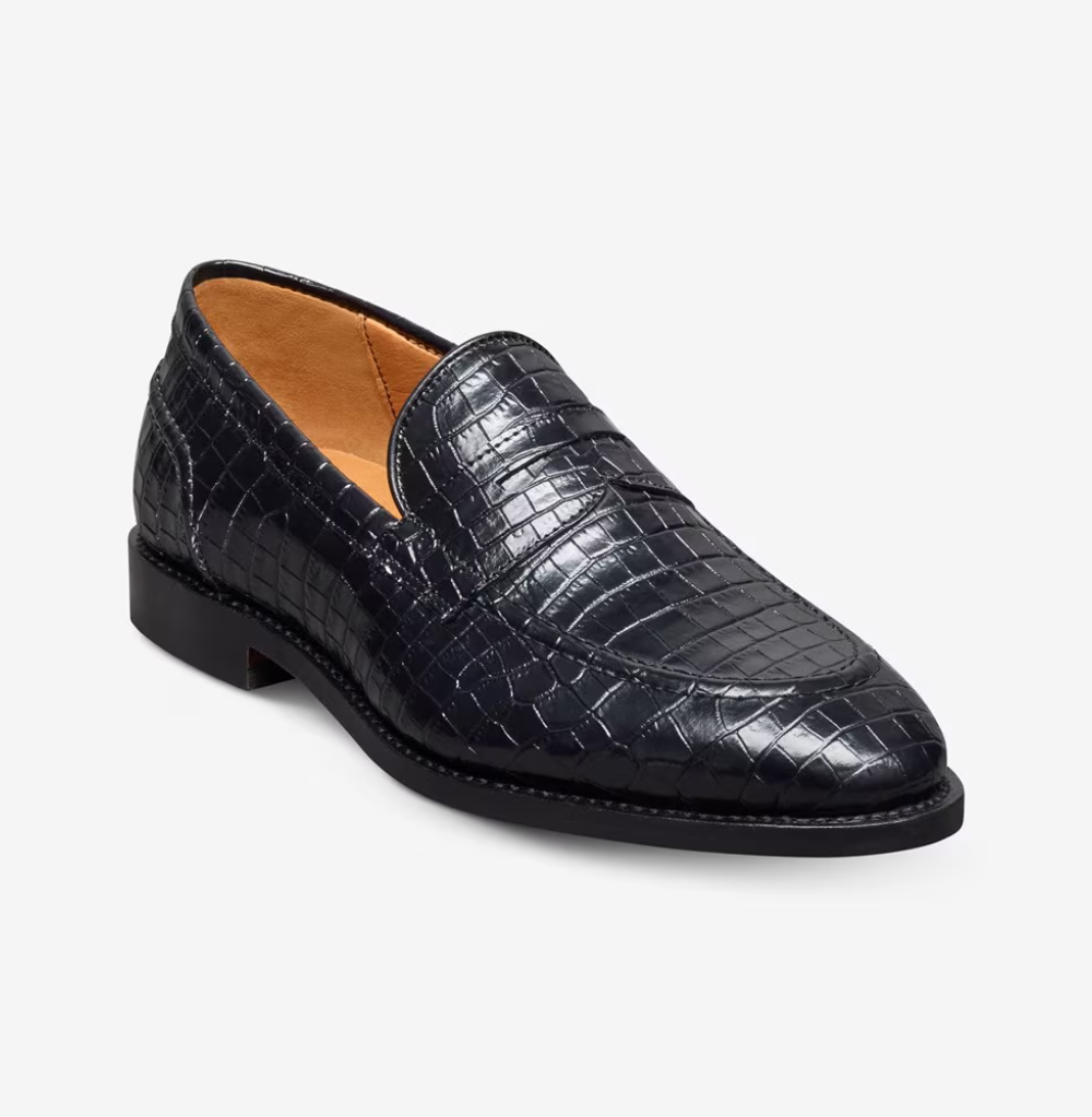 Allen Edmonds Randolph 2.0 Black Embossed Croco Leather Penny Loafer