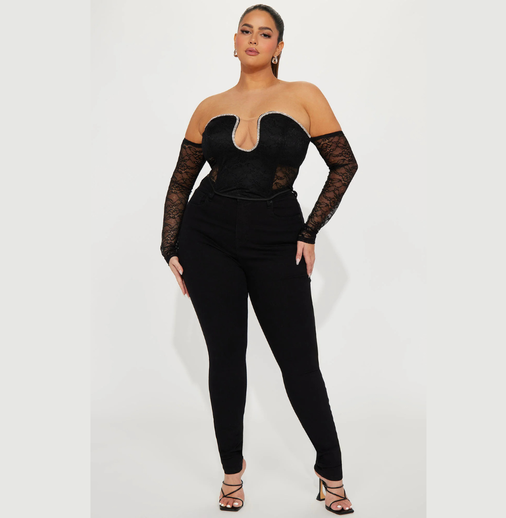 Fashion Nova Midnight Hour Lace Corset Top - Black